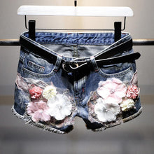将图片加载到图库查看器,Women Shorts Woman Denim Shorts Cartoon Print Leg-openings Plus Size Ripped Sequins High Waist Short Pants Pockets 2020 New