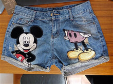 将图片加载到图库查看器,Women Shorts Woman Denim Shorts Cartoon Print Leg-openings Plus Size Ripped Sequins High Waist Short Pants Pockets 2020 New