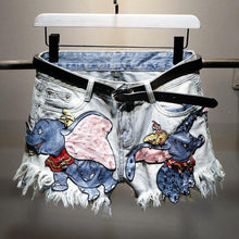将图片加载到图库查看器,Women Shorts Woman Denim Shorts Cartoon Print Leg-openings Plus Size Ripped Sequins High Waist Short Pants Pockets 2020 New