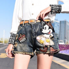 将图片加载到图库查看器,Women Shorts Woman Denim Shorts Cartoon Print Leg-openings Plus Size Ripped Sequins High Waist Short Pants Pockets 2020 New