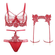将图片加载到图库查看器,SIDDONS Hot Women Sexy Lace Bra And Panty With Garter Belt Ladies Lingerie Adjustable Shoulder Strap Bra G-String Underwear Sets