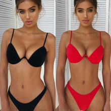 将图片加载到图库查看器,Women Hot Bra Set Push up padded bandage swimwear swimsuit Beach Red Bathing Suit