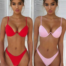 将图片加载到图库查看器,Women Hot Bra Set Push up padded bandage swimwear swimsuit Beach Red Bathing Suit