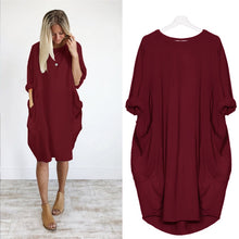 将图片加载到图库查看器,Women Casual Loose Dress with Pocket Ladies Fashion O Neck Long Tops Female T Shirt Dress Streetwear Plus Size 5XL vestidos
