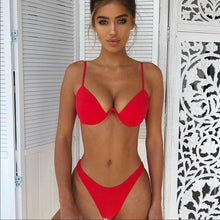 将图片加载到图库查看器,Women Hot Bra Set Push up padded bandage swimwear swimsuit Beach Red Bathing Suit