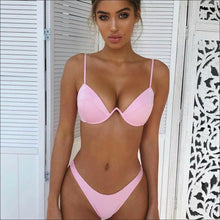 将图片加载到图库查看器,Women Hot Bra Set Push up padded bandage swimwear swimsuit Beach Red Bathing Suit