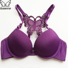 将图片加载到图库查看器,Queenral Front Closed Push Up Brassiere Panties Sexy Underwire Bra Set For Women Underwear Solid Color Female Lingerie Briefs
