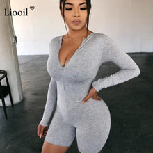 将图片加载到图库查看器,Liooil Black Gray Bodycon Playsuit Women Wear On Both Sides Sexy Jumpsuit Autumn 2020 Zip Up Party Club Romper Jumpsuits Shorts
