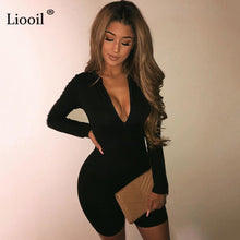 将图片加载到图库查看器,Liooil Black Gray Bodycon Playsuit Women Wear On Both Sides Sexy Jumpsuit Autumn 2020 Zip Up Party Club Romper Jumpsuits Shorts