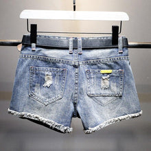 将图片加载到图库查看器,Women Shorts Woman Denim Shorts Cartoon Print Leg-openings Plus Size Ripped Sequins High Waist Short Pants Pockets 2020 New