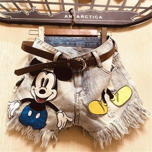 将图片加载到图库查看器,Women Shorts Woman Denim Shorts Cartoon Print Leg-openings Plus Size Ripped Sequins High Waist Short Pants Pockets 2020 New