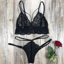 将图片加载到图库查看器，Women's Sexy Bra Set Quality Polyester Lace Lingerie Straps Panty Bandage Set Babydoll Comfortable and Breathable Underwear Set
