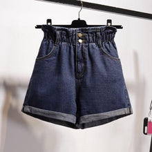 将图片加载到图库查看器，Plus Size Summer Black Women's Denim Shorts Large Size 5Xl Harem Ruffle White High Waisted Shorts Elastic Waist Jeans for Women
