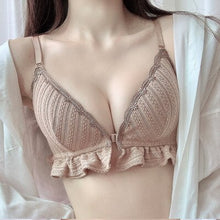 将图片加载到图库查看器，Front Closure Exquisite Bras for Women Push Up Bra Wire Free Brassiere Cup Convenient Lingerie Soft Sexy Lace Guarding Breasts
