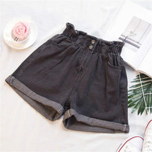 将图片加载到图库查看器，Plus Size Summer Black Women's Denim Shorts Large Size 5Xl Harem Ruffle White High Waisted Shorts Elastic Waist Jeans for Women
