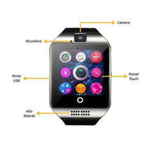 将图片加载到图库查看器，Bluetooth Smart Watch men Q18 With Camera Facebook Whatsapp Twitter Sync SMS Smartwatch Support SIM TF Card For IOS Android
