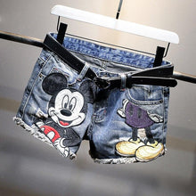 将图片加载到图库查看器，Women Shorts Woman Denim Shorts Cartoon Print Leg-openings Plus Size Ripped Sequins High Waist Short Pants Pockets 2020 New
