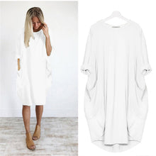 将图片加载到图库查看器，Women Casual Loose Dress with Pocket Ladies Fashion O Neck Long Tops Female T Shirt Dress Streetwear Plus Size 5XL vestidos
