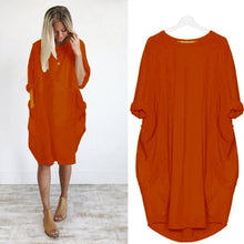 将图片加载到图库查看器，Women Casual Loose Dress with Pocket Ladies Fashion O Neck Long Tops Female T Shirt Dress Streetwear Plus Size 5XL vestidos
