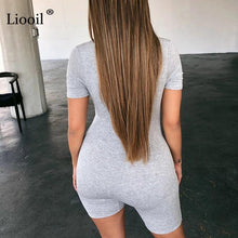 将图片加载到图库查看器，Liooil Black Gray Bodycon Playsuit Women Wear On Both Sides Sexy Jumpsuit Autumn 2020 Zip Up Party Club Romper Jumpsuits Shorts
