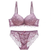 将图片加载到图库查看器，Sexy women Ladies Lace Sheer Split Underwear Casual Bow Decoration Gather Bra Set
