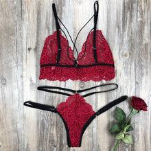 将图片加载到图库查看器，Women's Sexy Bra Set Quality Polyester Lace Lingerie Straps Panty Bandage Set Babydoll Comfortable and Breathable Underwear Set
