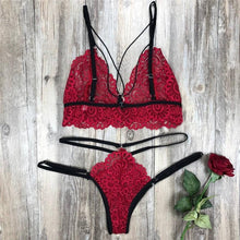 将图片加载到图库查看器，Women's Sexy Bra Set Quality Polyester Lace Lingerie Straps Panty Bandage Set Babydoll Comfortable and Breathable Underwear Set
