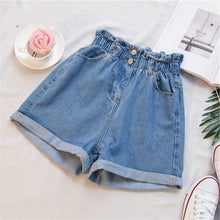 将图片加载到图库查看器，Plus Size Summer Black Women's Denim Shorts Large Size 5Xl Harem Ruffle White High Waisted Shorts Elastic Waist Jeans for Women
