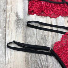 将图片加载到图库查看器，Women's Sexy Bra Set Quality Polyester Lace Lingerie Straps Panty Bandage Set Babydoll Comfortable and Breathable Underwear Set
