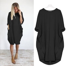 将图片加载到图库查看器，Women Casual Loose Dress with Pocket Ladies Fashion O Neck Long Tops Female T Shirt Dress Streetwear Plus Size 5XL vestidos
