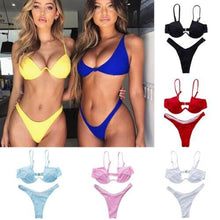 将图片加载到图库查看器，Women Hot Bra Set Push up padded bandage swimwear swimsuit Beach Red Bathing Suit
