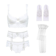 将图片加载到图库查看器，Varsbaby sexy lace push up bra sets bra+panties+garter+stockings+necklace Christmas 5 Pcs/Lots
