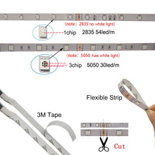 将图片加载到图库查看器，LED Strip Light RGB 5050 SMD 2835 Flexible Ribbon fita led light strip RGB 5M 10M 15M Tape Diode DC 12V+ Remote Control +Adapter
