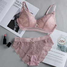 将图片加载到图库查看器，Women Sexy No Steel Ring Wire Free Bra Lace Floral Briefs Underwear Triangle Cup Bra Set
