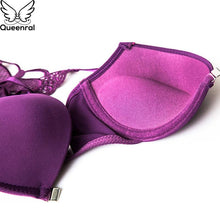 将图片加载到图库查看器，Queenral Front Closed Push Up Brassiere Panties Sexy Underwire Bra Set For Women Underwear Solid Color Female Lingerie Briefs
