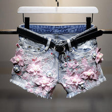 将图片加载到图库查看器，Women Shorts Woman Denim Shorts Cartoon Print Leg-openings Plus Size Ripped Sequins High Waist Short Pants Pockets 2020 New
