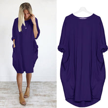 将图片加载到图库查看器，Women Casual Loose Dress with Pocket Ladies Fashion O Neck Long Tops Female T Shirt Dress Streetwear Plus Size 5XL vestidos
