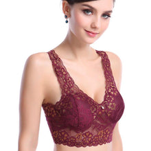 将图片加载到图库查看器，Embroidery See Through Bra Push Up Women Plus Size Bralette Black White Floral Lace Bra Full Cups Seamless Wireless Cotton Bra
