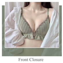 将图片加载到图库查看器，Front Closure Exquisite Bras for Women Push Up Bra Wire Free Brassiere Cup Convenient Lingerie Soft Sexy Lace Guarding Breasts
