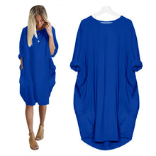 将图片加载到图库查看器，Women Casual Loose Dress with Pocket Ladies Fashion O Neck Long Tops Female T Shirt Dress Streetwear Plus Size 5XL vestidos
