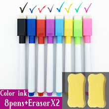 将图片加载到图库查看器，5/8Pcs/lot Colorful black School classroom Whiteboard Pen Dry White Board Markers Built In Eraser Student children's drawing pen
